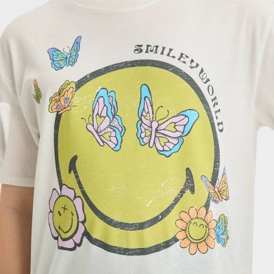 Girls' Short Sleeve Oversized Butterfly Smiley World Graphic T-Shirt - art class™ White 3 Girls' Short Sleeve Oversized Butterfly Smiley World Graphic T-Shirt - art class™ White