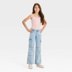 Girls' Cargo Mid-Rise Wide Leg Jeans - art class™ Light Wash -Art Class shop GUEST 1bd2bd86 1aaa 447b 9a3a f9cd535b141d