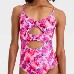 Girls' 'Painted Garden' Floral Printed One Piece Swimsuit - art class™
