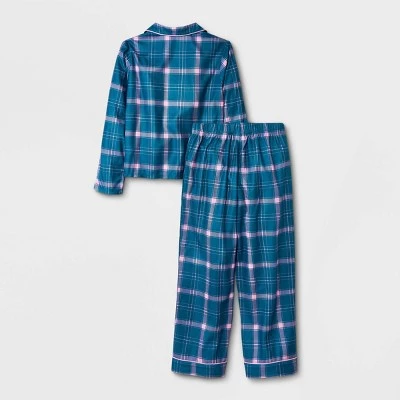Girls' 2pc Flannel Long Sleeve Button Up Pajama Set - art class™ Blue 3 Girls' 2pc Flannel Long Sleeve Button Up Pajama Set - art class™ Blue