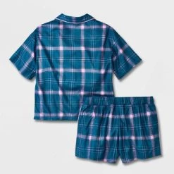 Girls' 2pc Flannel Short Sleeve Button Up Pajama Set - art class™ Red
