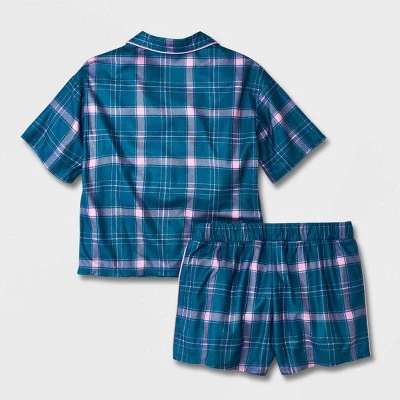 Girls' 2pc Flannel Short Sleeve Button Up Pajama Set - art class™ Red 3 Girls' 2pc Flannel Short Sleeve Button Up Pajama Set - art class™ Red