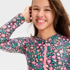 Girls' 'Spring Time' Floral Printed Bikini Set - art class™ Black/Pink