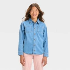 Girls' Long Sleeve Button-Down Denim Shirt - art class™ Light Indigo Blue -Art Class shop GUEST 3fd89424 5058 44a5 a356 d61e71791ab0
