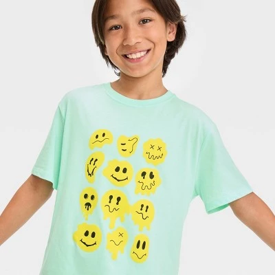 Boys' Smiley Face Short Sleeve Graphic T-Shirt - art class™ Aqua Blue 3 Boys' Smiley Face Short Sleeve Graphic T-Shirt - art class™ Aqua Blue