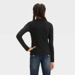 Girls' Long Sleeve Rib-Knit Mock Neck Top - art class™ Bright Blue