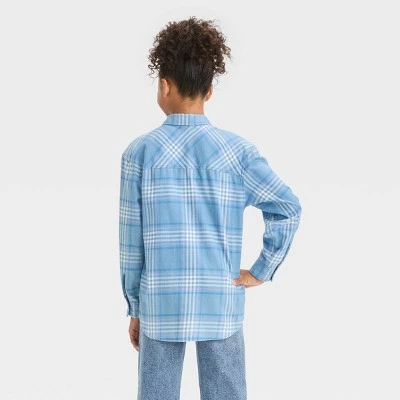 Girls' Oversized Flannel Button-Down Shirt - art class™ Blue Plaid 3 Girls' Oversized Flannel Button-Down Shirt - art class™ Blue Plaid