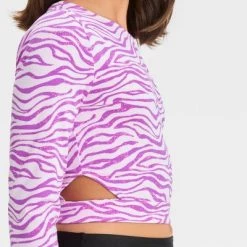 Girls' Zebra Printed Rash Guard Swim Top - art class™ Purple