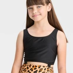 Girls' Leopard Print Knotted One Piece Swimsuit - art class™ Black