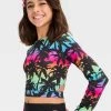 Girls' Tropical Ombre Design Rash Guard Swim Top - art class™ Black -Art Class shop GUEST 9b8713c7 5e27 4715 8594 aea948baee96