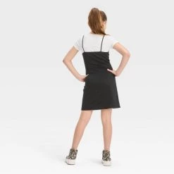 Girls' 2 for 1 Fitted Knit Dress - art class™ White/black Plaid