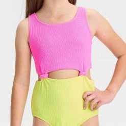 Girls' Solid One Piece Swimsuit - art class™ Pink