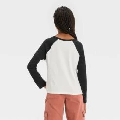 Girls' Long Sleeve Baseball T-Shirt - art class™ Black