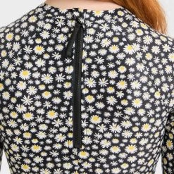 Girls' 'Dozens of Daisies' Floral Printed One Piece Rash Guard Swimsuit - art class™ Black