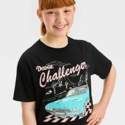 Girls' Short Sleeve Oversized Dodge Challenger Graphic T-Shirt - art class™ Black