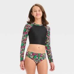 Girls' Floral Printed Rash Guard Set - art class™ Black -Art Class shop GUEST bf907e61 dac4 4862 becb a6c2ae397fe5 5