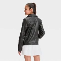 Girls' Faux Leather Moto Jacket - art class™ Black