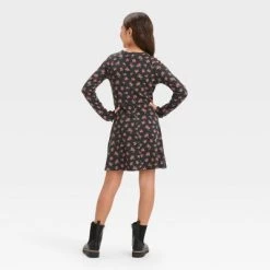 Girls' Long Sleeve Seam Front Fitted Dress - art class™ Teal Blue