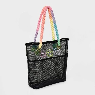 Girls' Smiley Mesh Tote Bag- art class™ Black 3 Girls' Smiley Mesh Tote Bag- art class™ Black