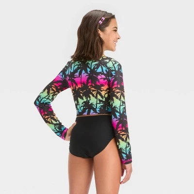 Girls' Tropical Ombre Design Rash Guard Swim Top - art class™ Black 4 Girls' Tropical Ombre Design Rash Guard Swim Top - art class™ Black - Image 2