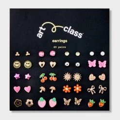 Girls' 20pk Earring Set with Bows Strawberries Hearts - art class™