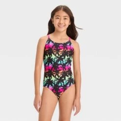 Girls' Tropical Ombre Abstract Printed One Piece Swimsuit Set - art class™