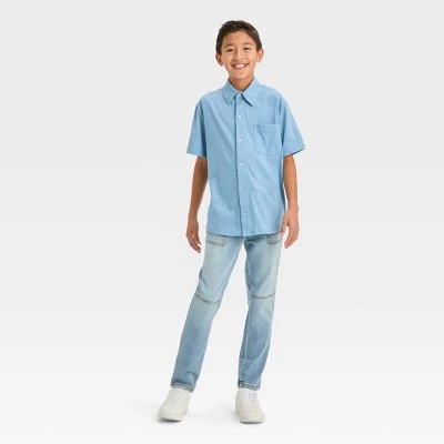 Boys' Short Sleeve Washed Button-Down Shirt - art class™ Blue 4 Boys' Short Sleeve Washed Button-Down Shirt - art class™ Blue - Image 2
