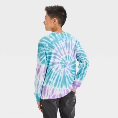 Boys' Swirl Tie-Dye Long Sleeve Graphic T-Shirt - art class™ Purple/Green/White 4 Boys' Swirl Tie-Dye Long Sleeve Graphic T-Shirt - art class™ Purple/Green/White - Image 2