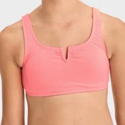 Girls' 'Classic Ribbed' Solid Bikini Set - art class™ Coral Orange