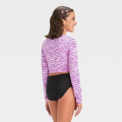 Girls' Zebra Printed Rash Guard Swim Top - art class™ Purple 4 Girls' Zebra Printed Rash Guard Swim Top - art class™ Purple - Image 2
