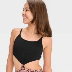 Girls' 'In Her Element' Leopard Spot One Piece Swimsuit - art class™ Black